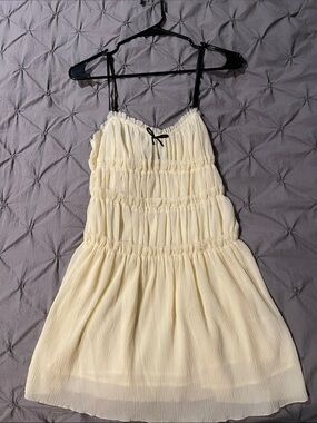 ZARA Ivory Ruched Neckline Dress